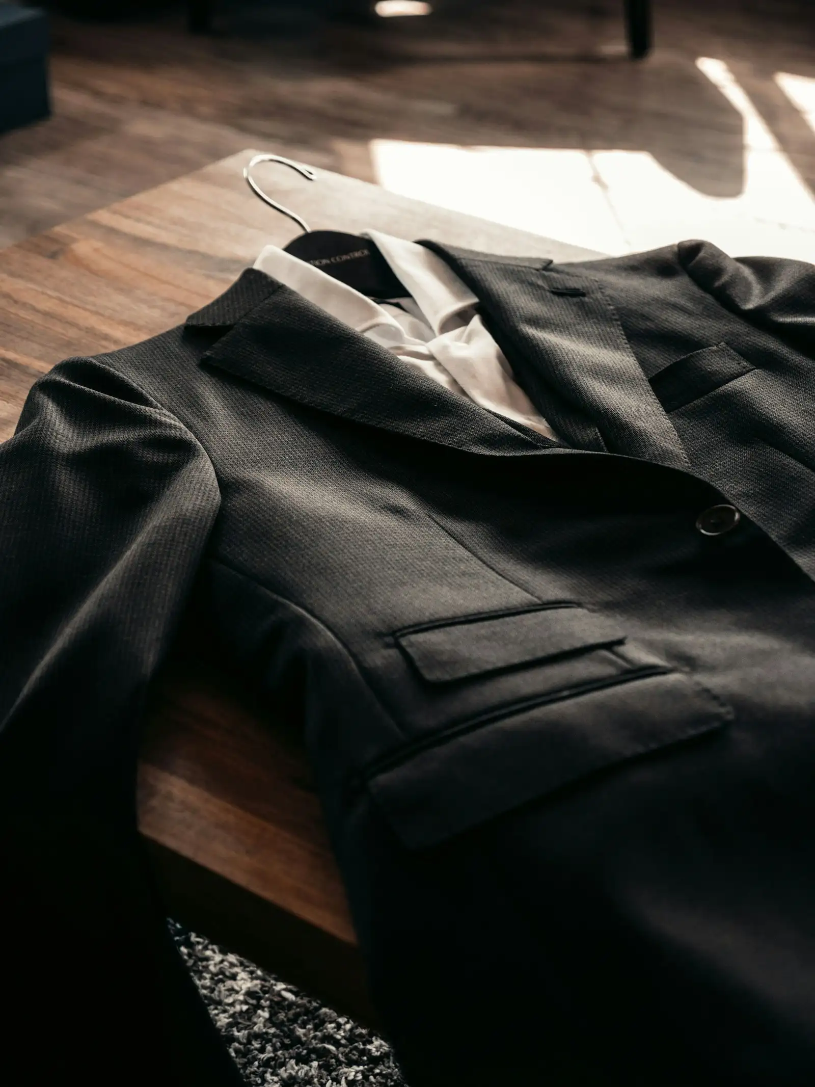 A pressed dark suit jacket