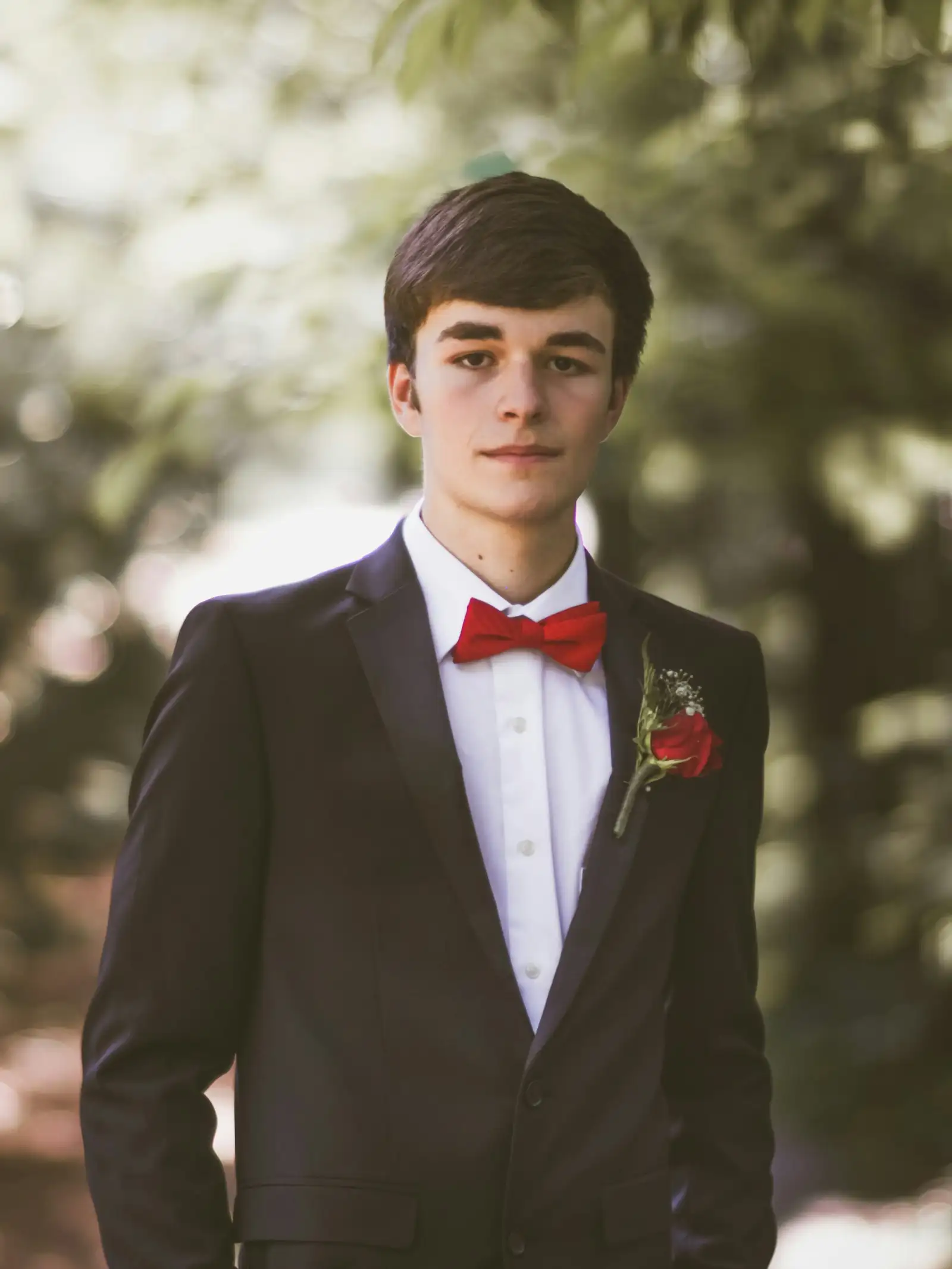 A high-school student in a tuxedo for the dance